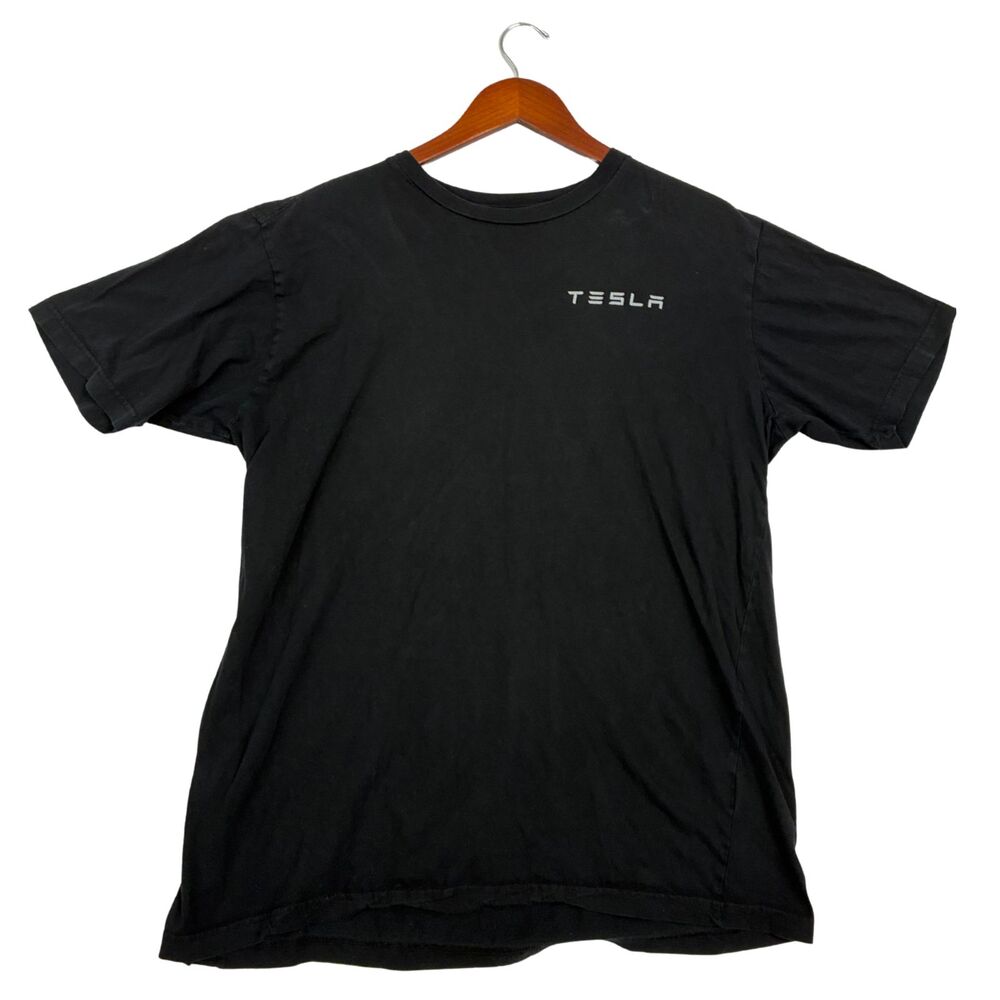Tesla Motors Logo T Shirt Mens Large Black 100% Cotton Short Sleeve EV Car Tee